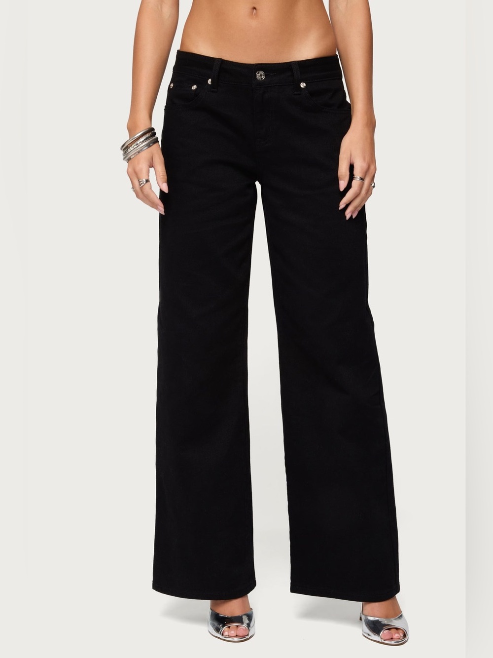 Edikted Roman Low Rise Baggy Jeans Black Wide Leg Cotton Size XS